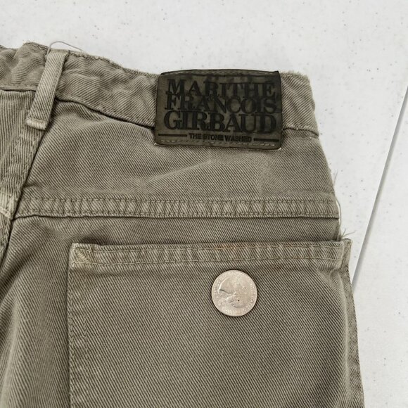 VTG Marithe‎ Francois Girbaud 3/4 High Waist Jeans Olive Green USA Mom - Picture 7 of 15